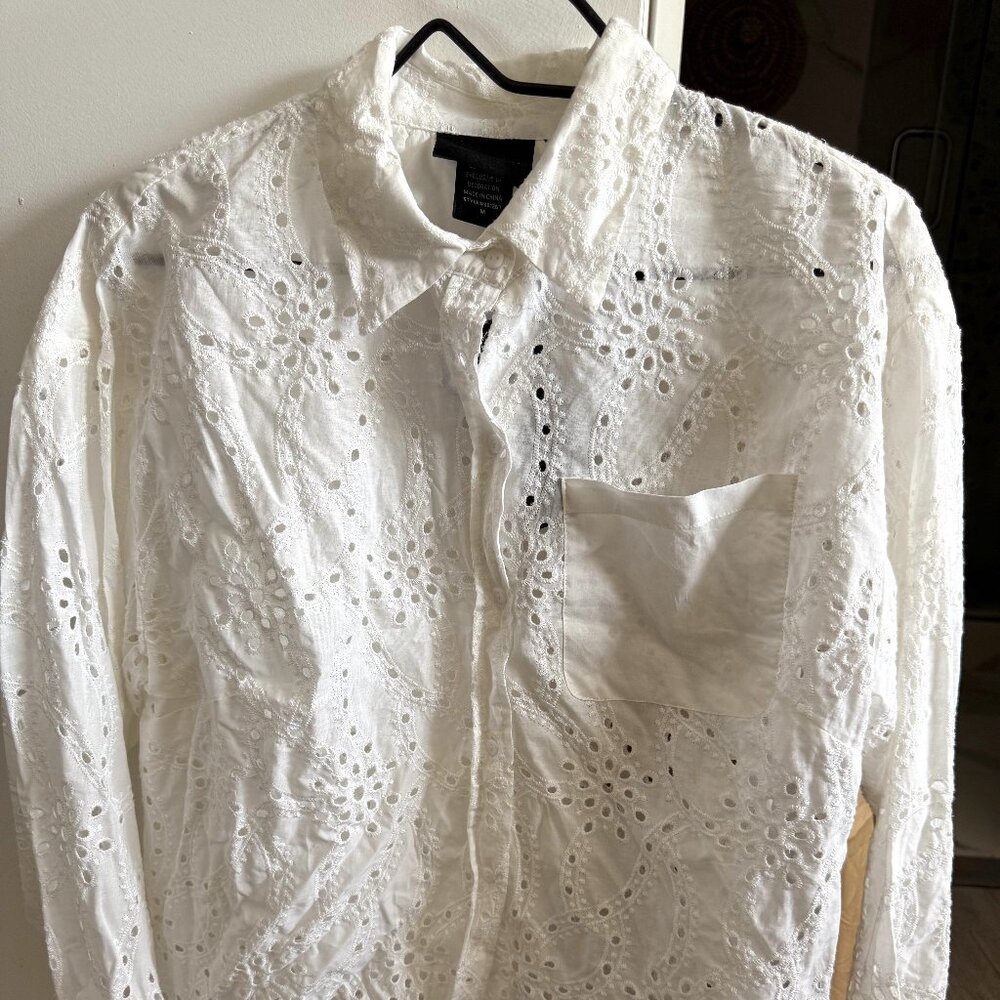 Eyelet Button down Crop Blouse- Never worn